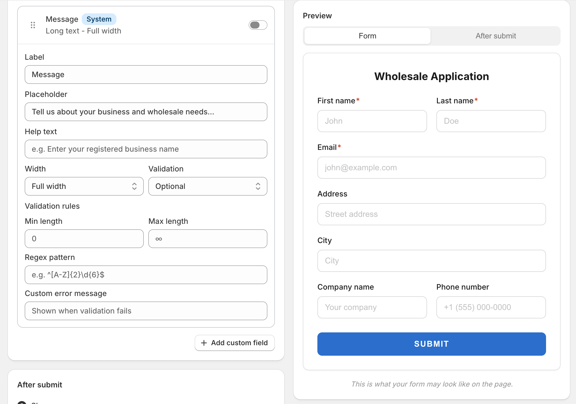 Editing a custom Select field with three options.