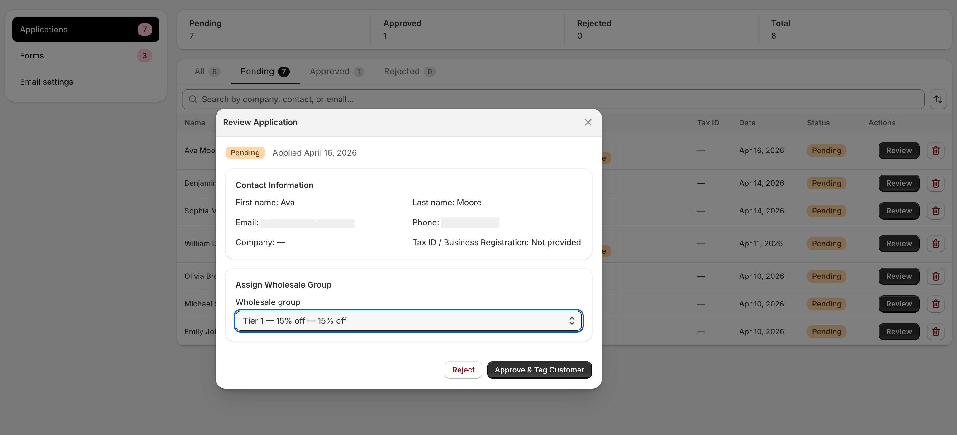 The review panel showing all submitted fields.